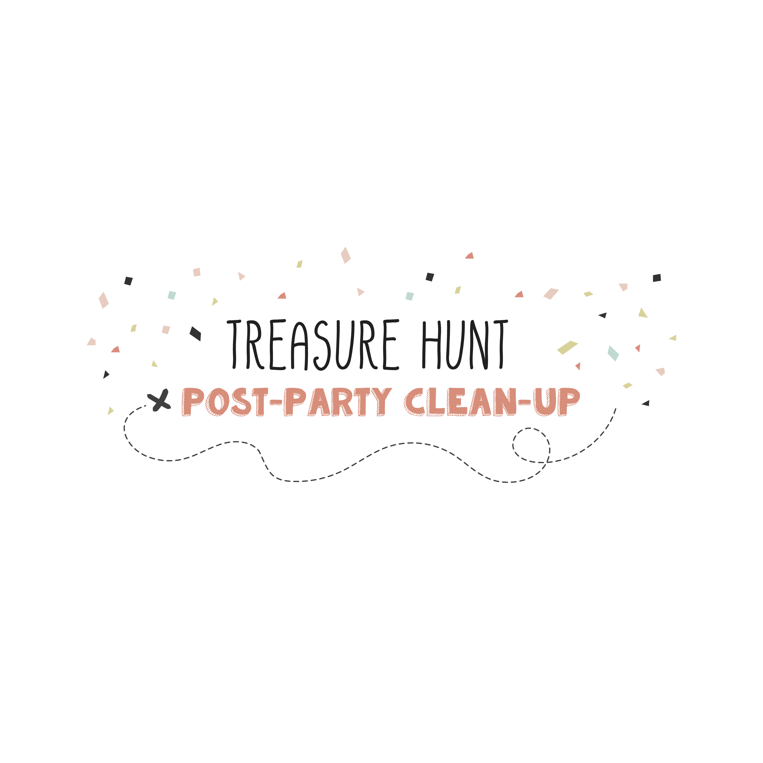 English version of the logo of the treasure hunt post-party clean-up document made by Les Belles Combines