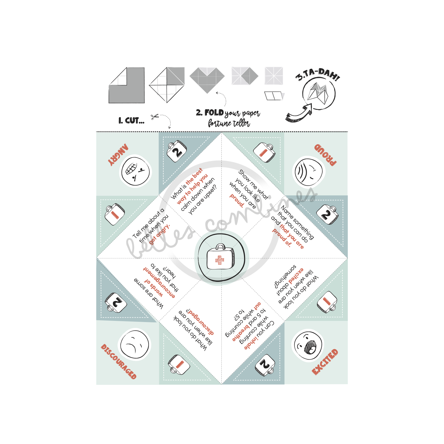 English version of the fortune teller of emotions to print made by Les Belles Combines