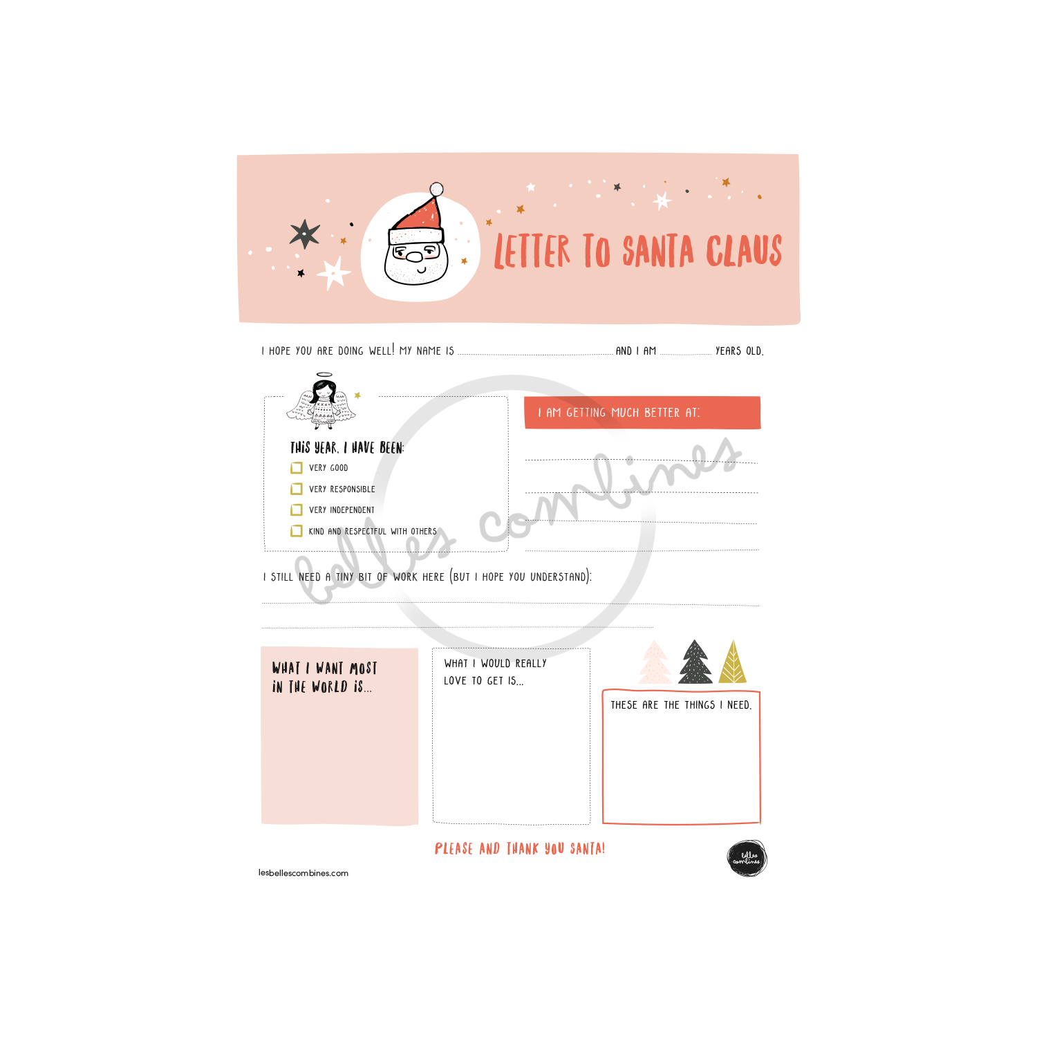 English version of the letter to Santa Claus to print made by Les Belles Combines