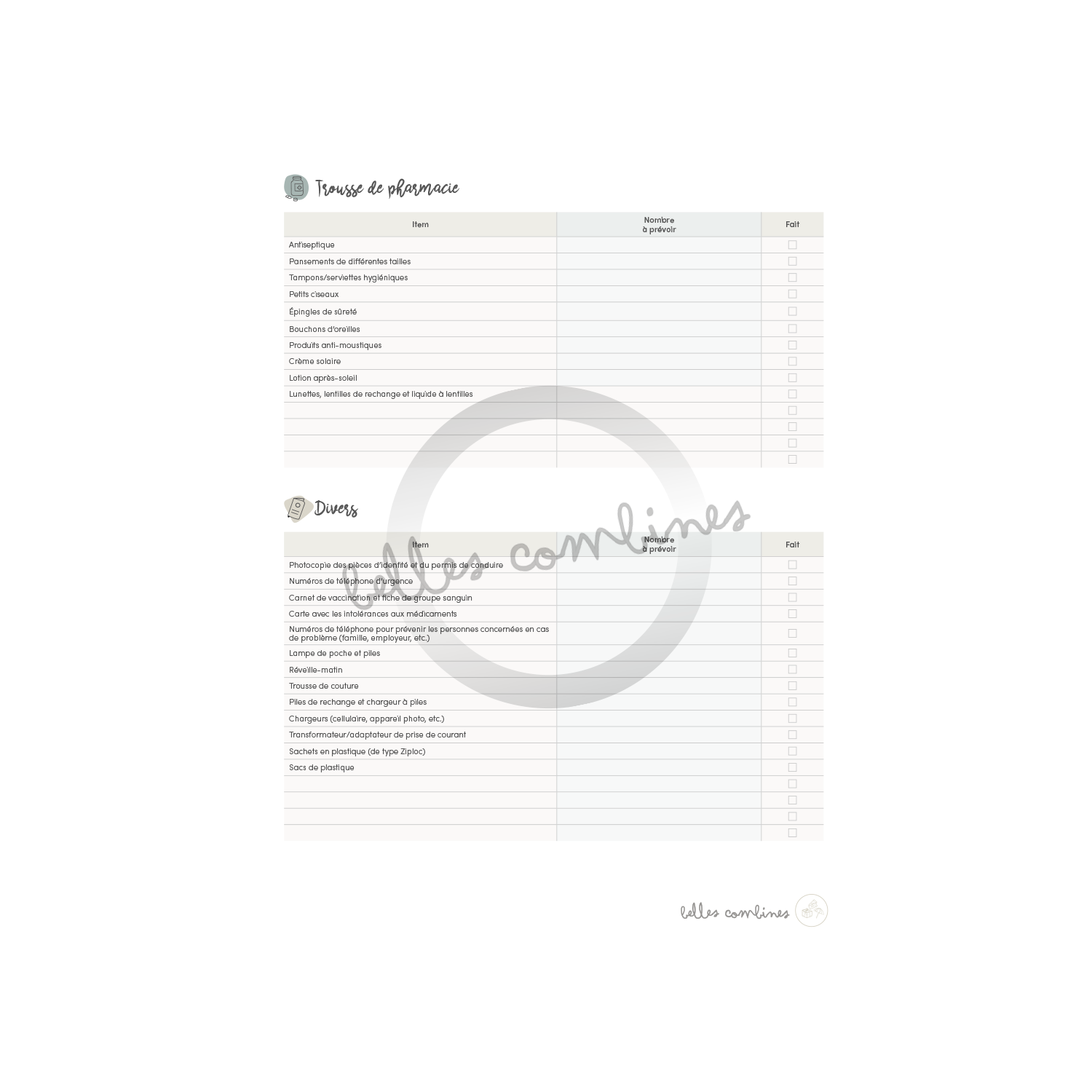 Baggage list for adults