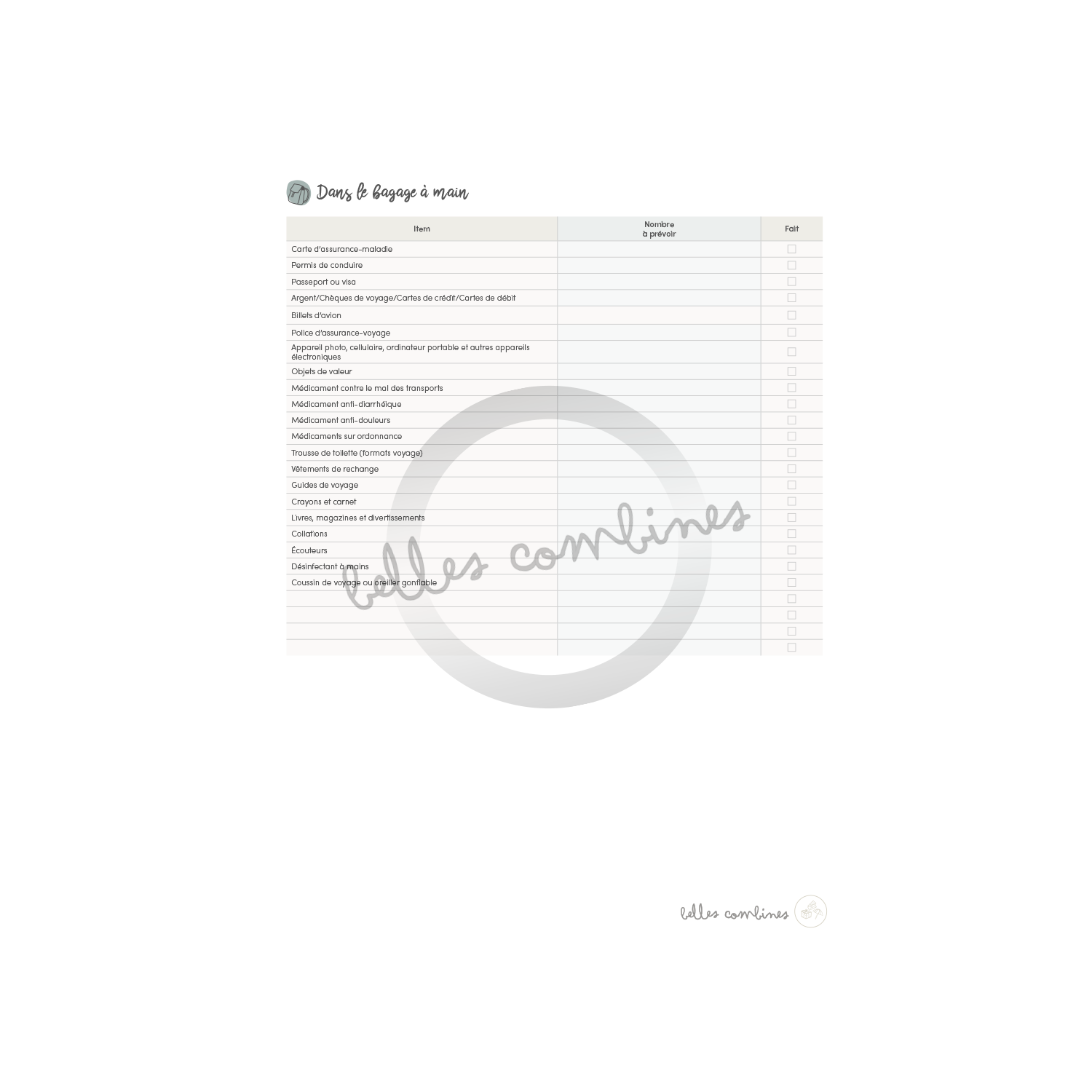 Baggage list for adults