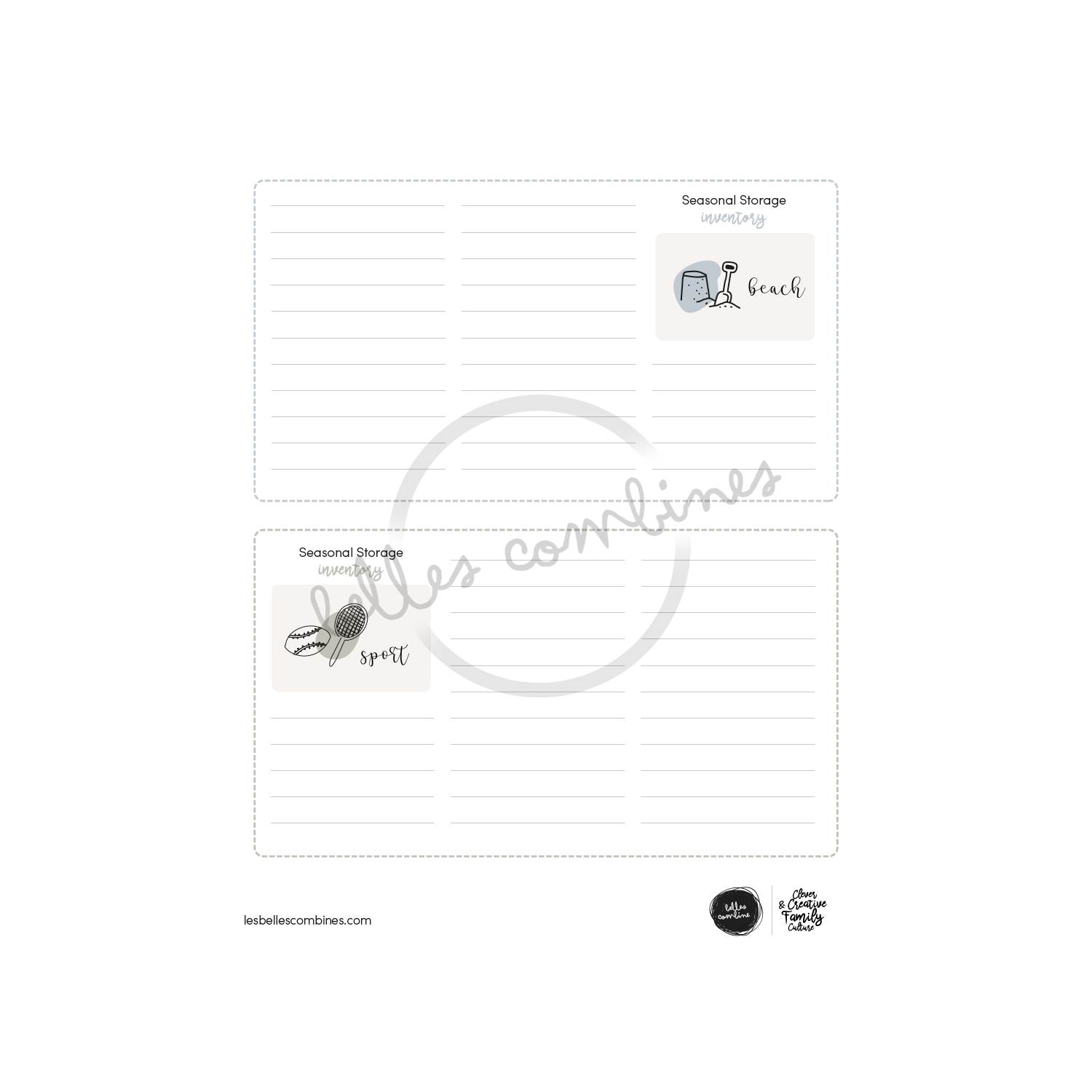 English version of the seasonal storage inventory document to print made by Les Belles Combines