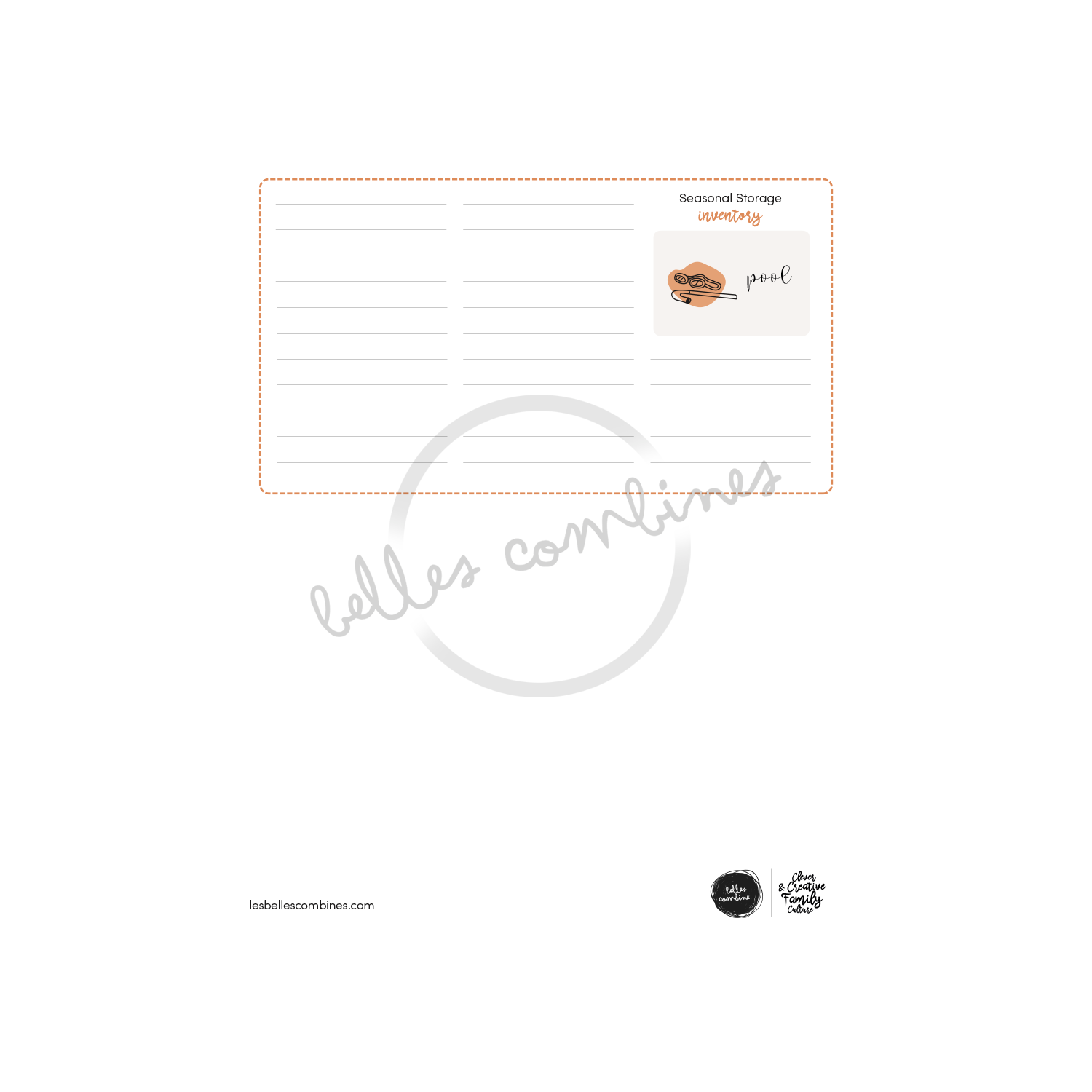 English version of the seasonal storage inventory document to print made by Les Belles Combines