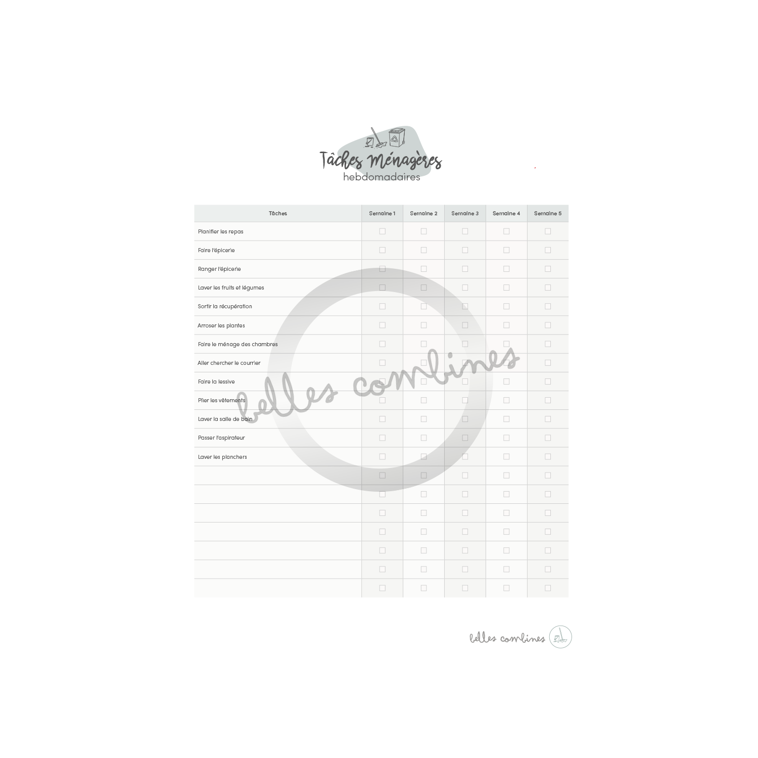 Checklist of weekly tasks