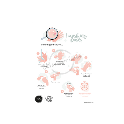 English version of the I wash my hands document to print made by Les Belles Combines