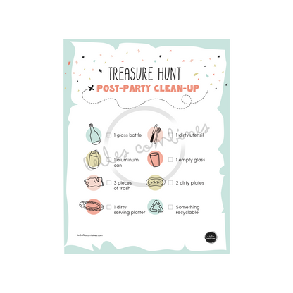 English version of the treasure hunt post-party clean-up document made by Les Belles Combines