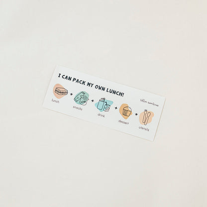 English version of the I can pack my own lunch sticker in the mealtime survival kit made by Les Belles Combines