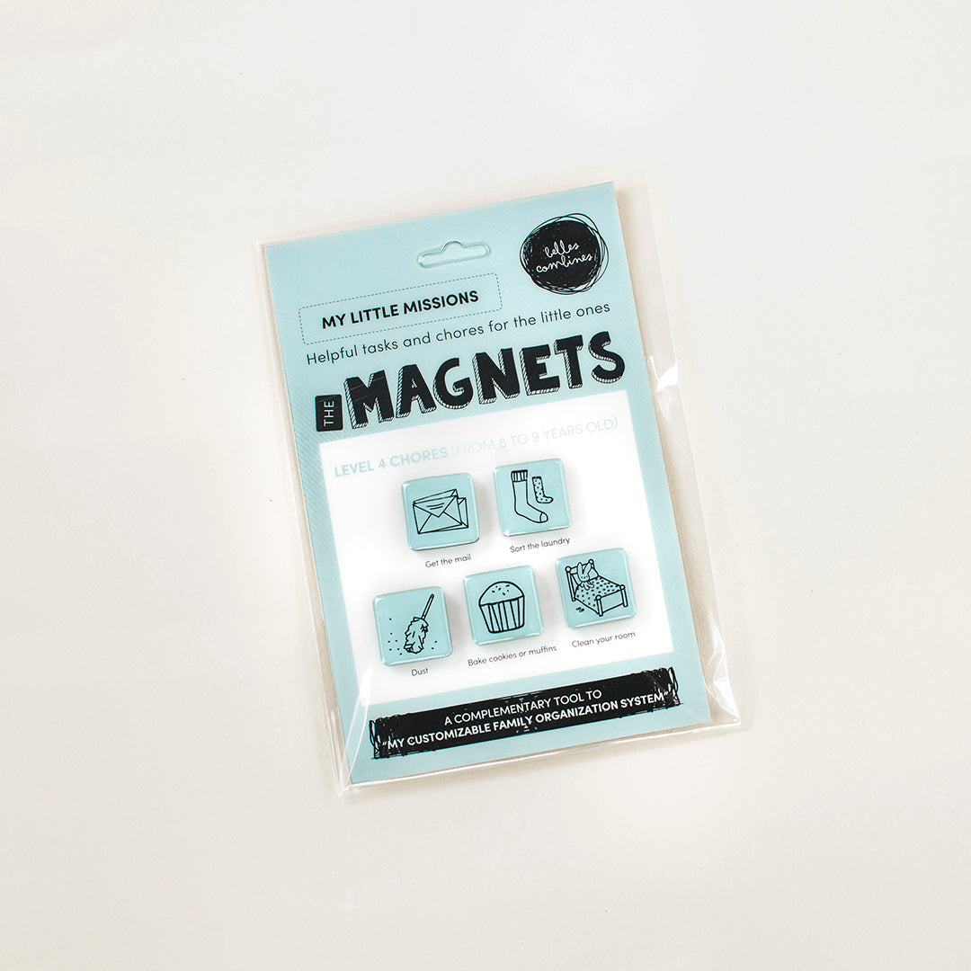 English version of the little missions magnets for chores, level 4, for kids from 8 to 9 years old, by Les Belles Combines