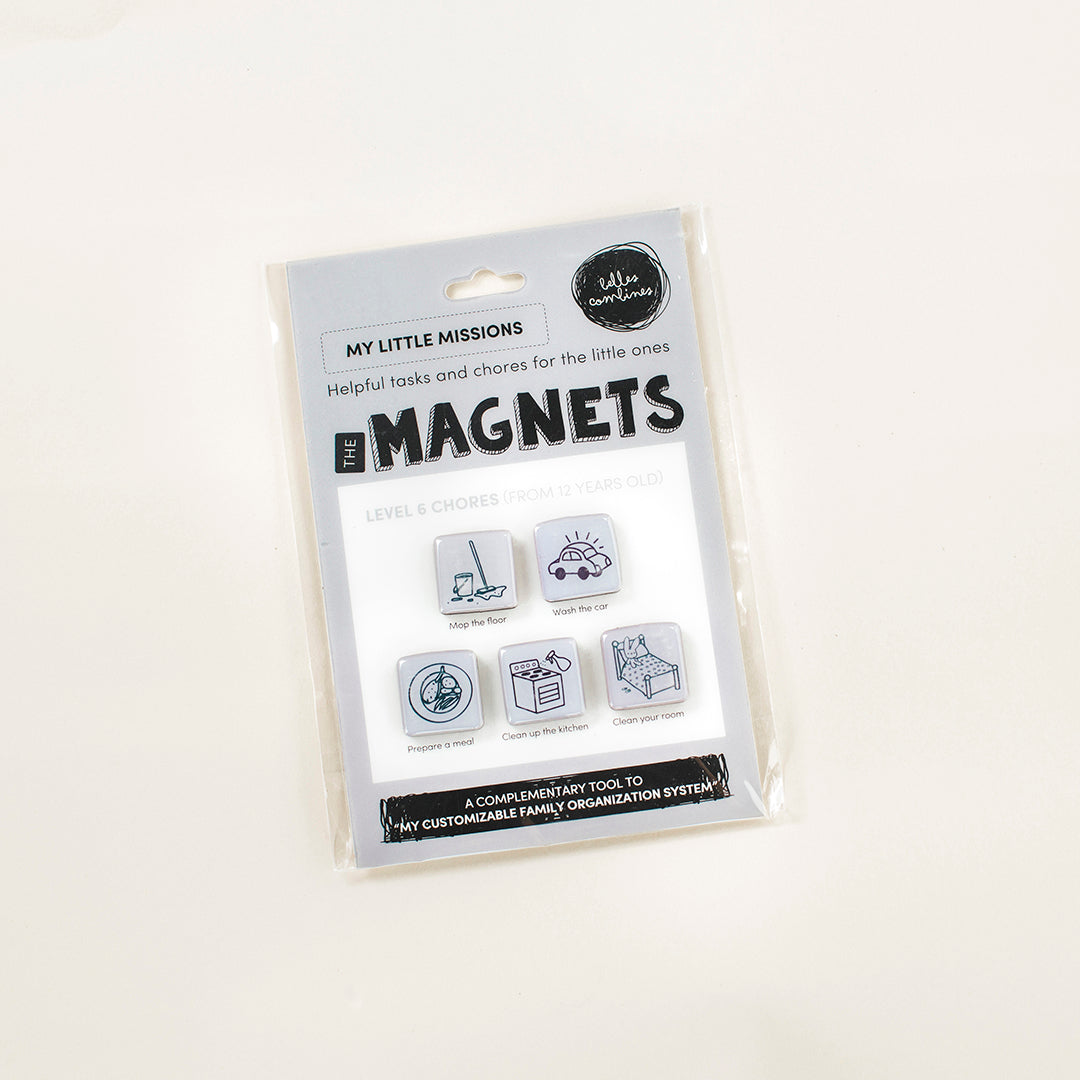 English version of the little missions magnets for chores, level 6, for kids from 12 years old, by Les Belles Combines